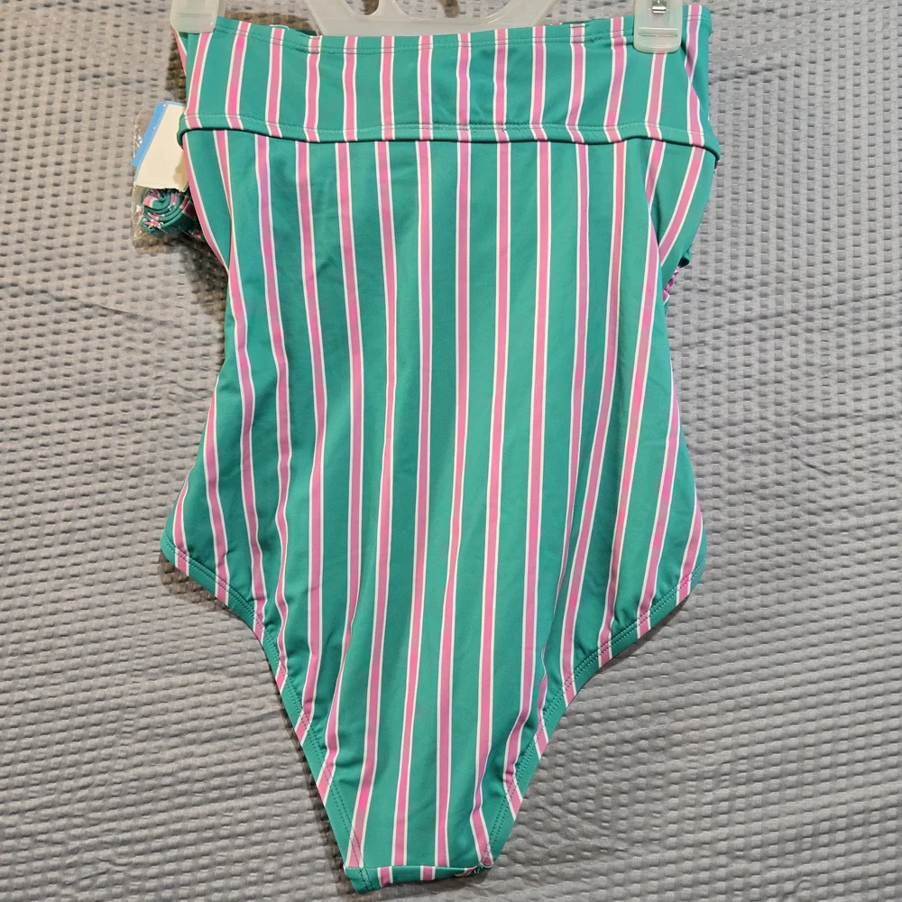 NWT Draper James Pink/Green One Piece w/ Sweetheart Knot Removable Strap - Picture 2 of 7